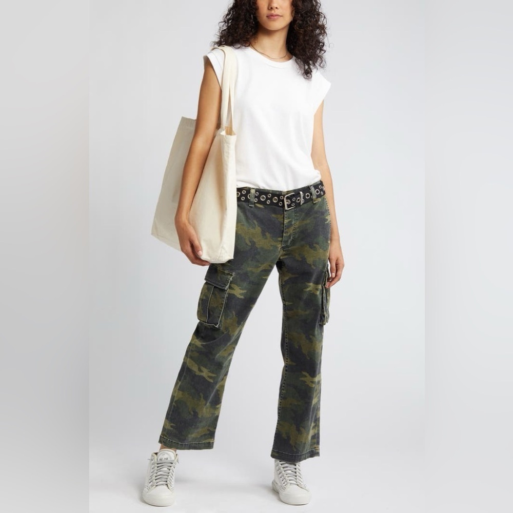ASKK NY Camo Cargo Pants Size 30 Utility High Rise Green Cotton Relaxed Fit